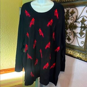 NWOT Catherines  Sweater-Black Long Sleeve with Red Bird Design Sz 4X